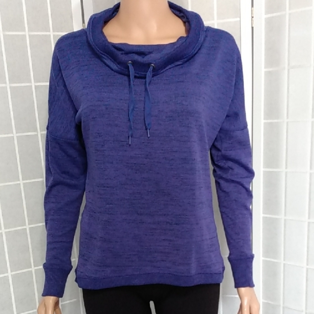 Gerry‎ Deep Blue Cowl Neck Sweater Top Women's Size Small Petite W/Drawstring